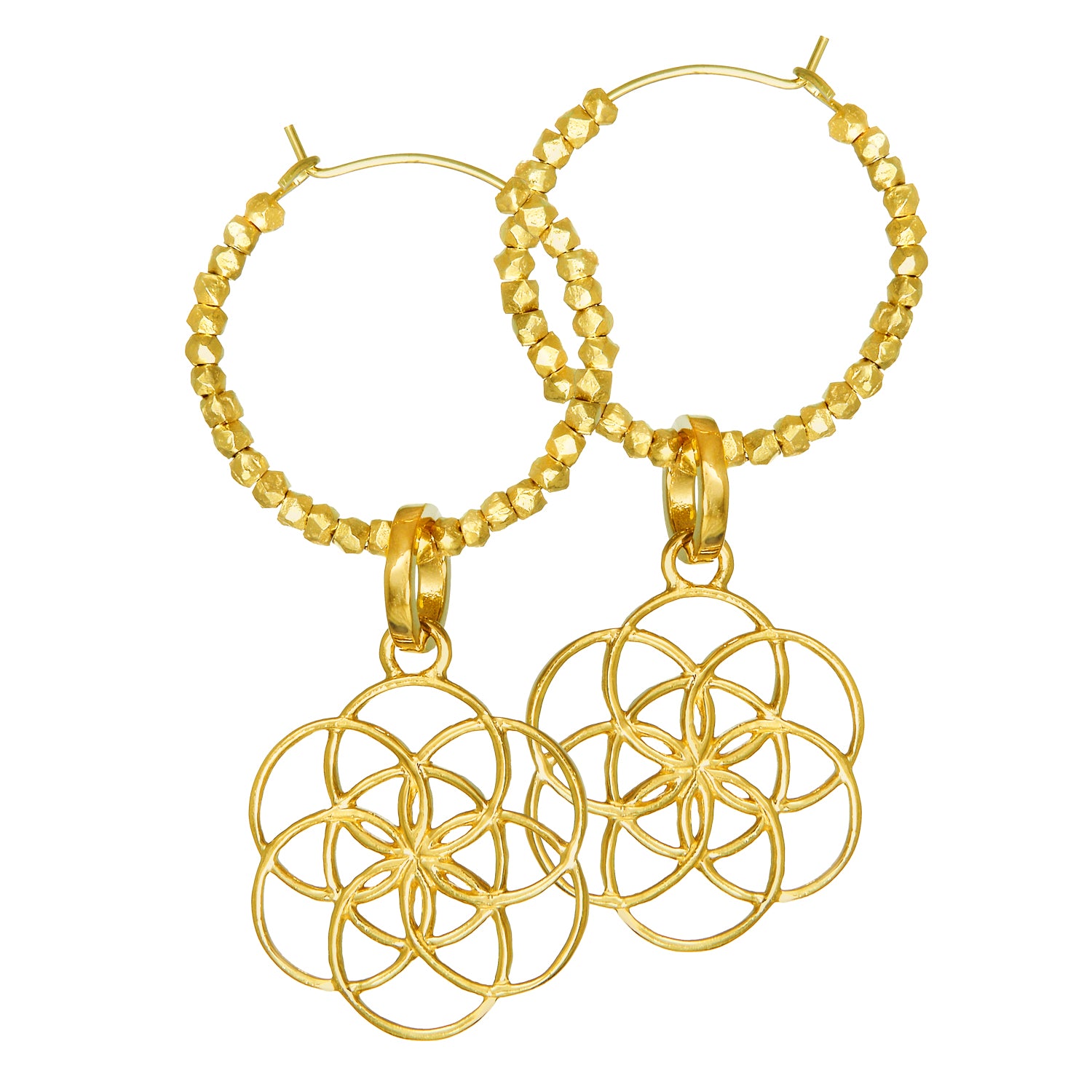 Samen des Lebens Kreolen mit Beads vergoldet von Eternal Bliss - Spiritueller Schmuck