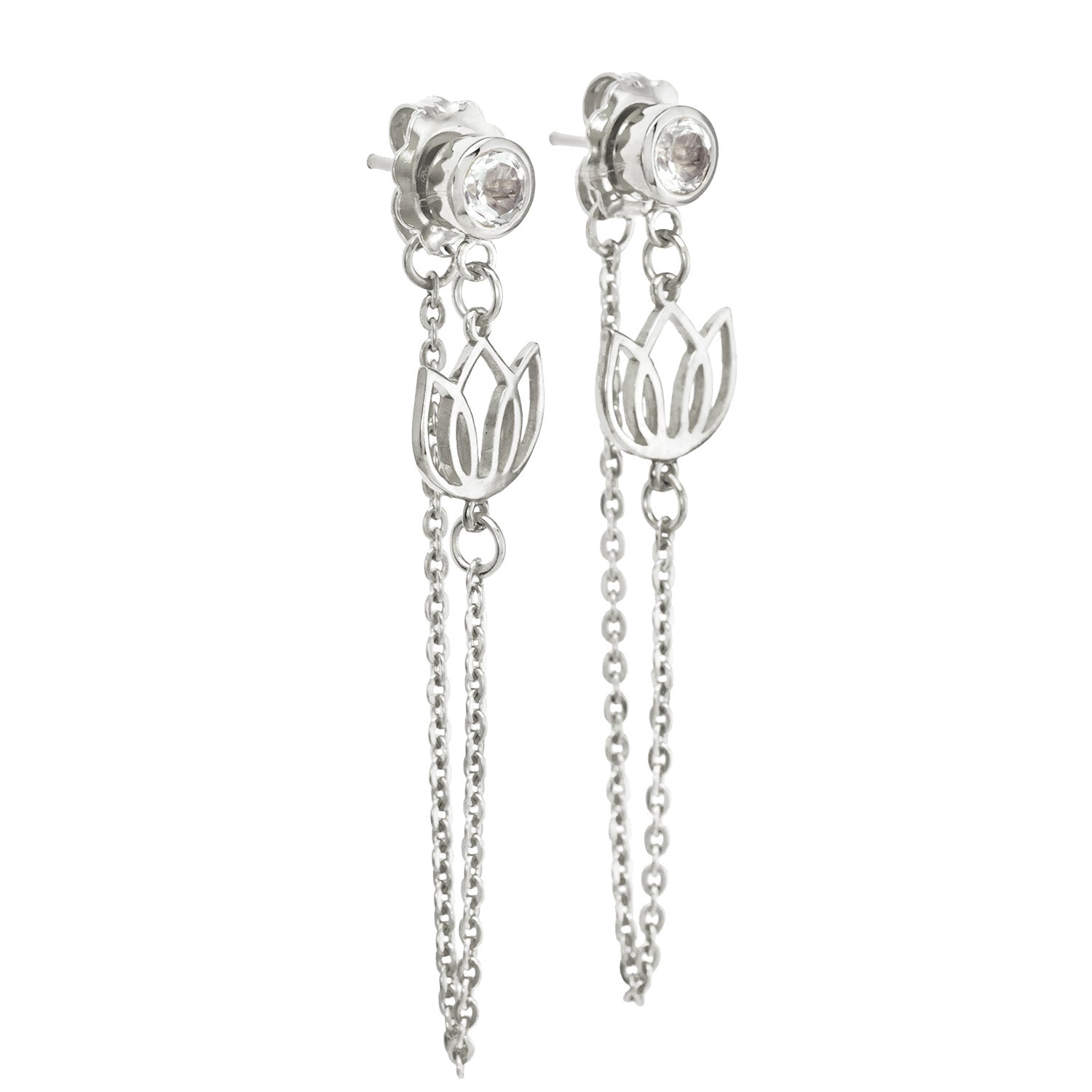 lotus earrings with rock crystal and a fine chain by ETERNAL BLISS made ofSterling silver - Spiritual Jewelry