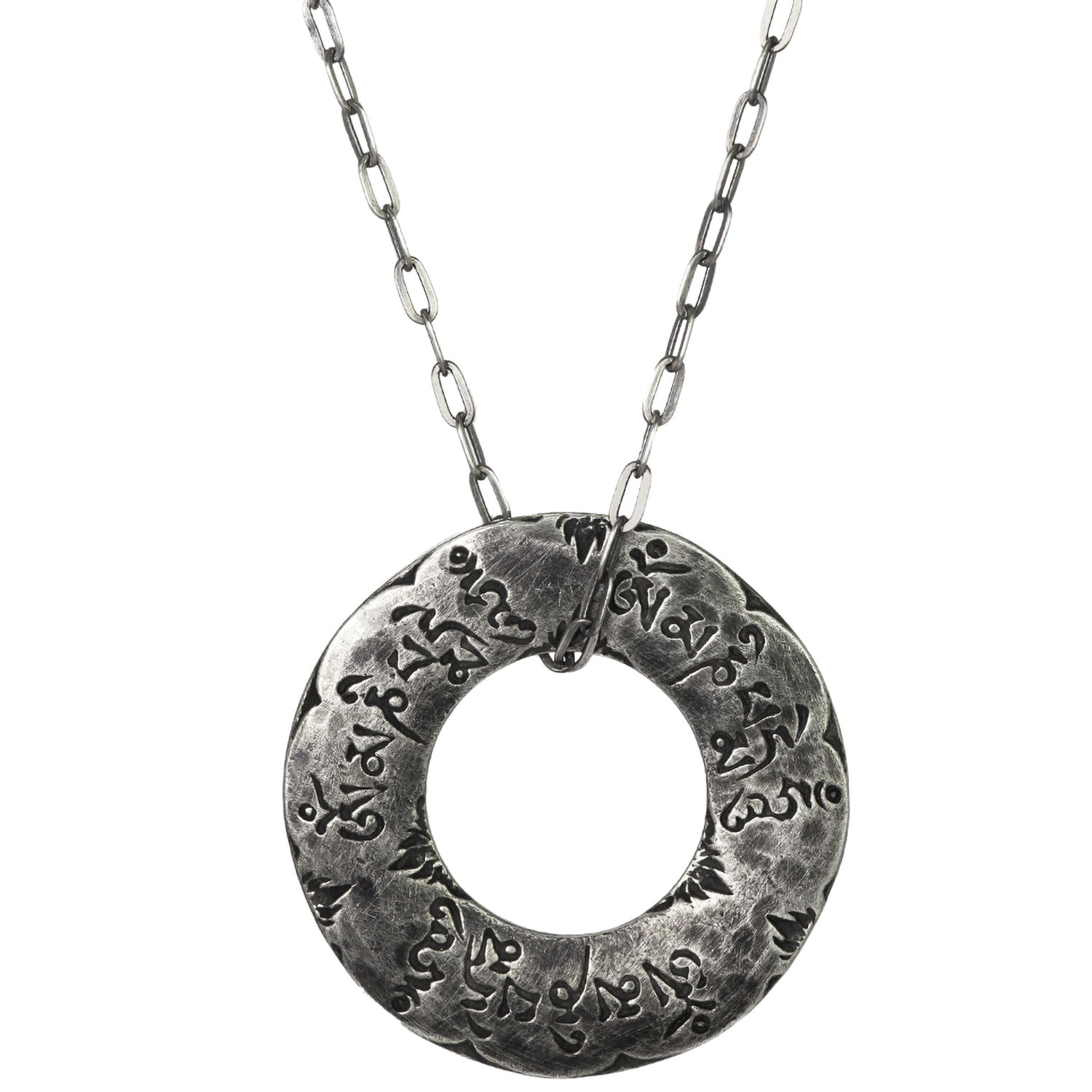 Om Mani Padme Hum Mantra necklace made from oxidized Sterling silver by ETERNAL BLISS - Spiritual Jewellery