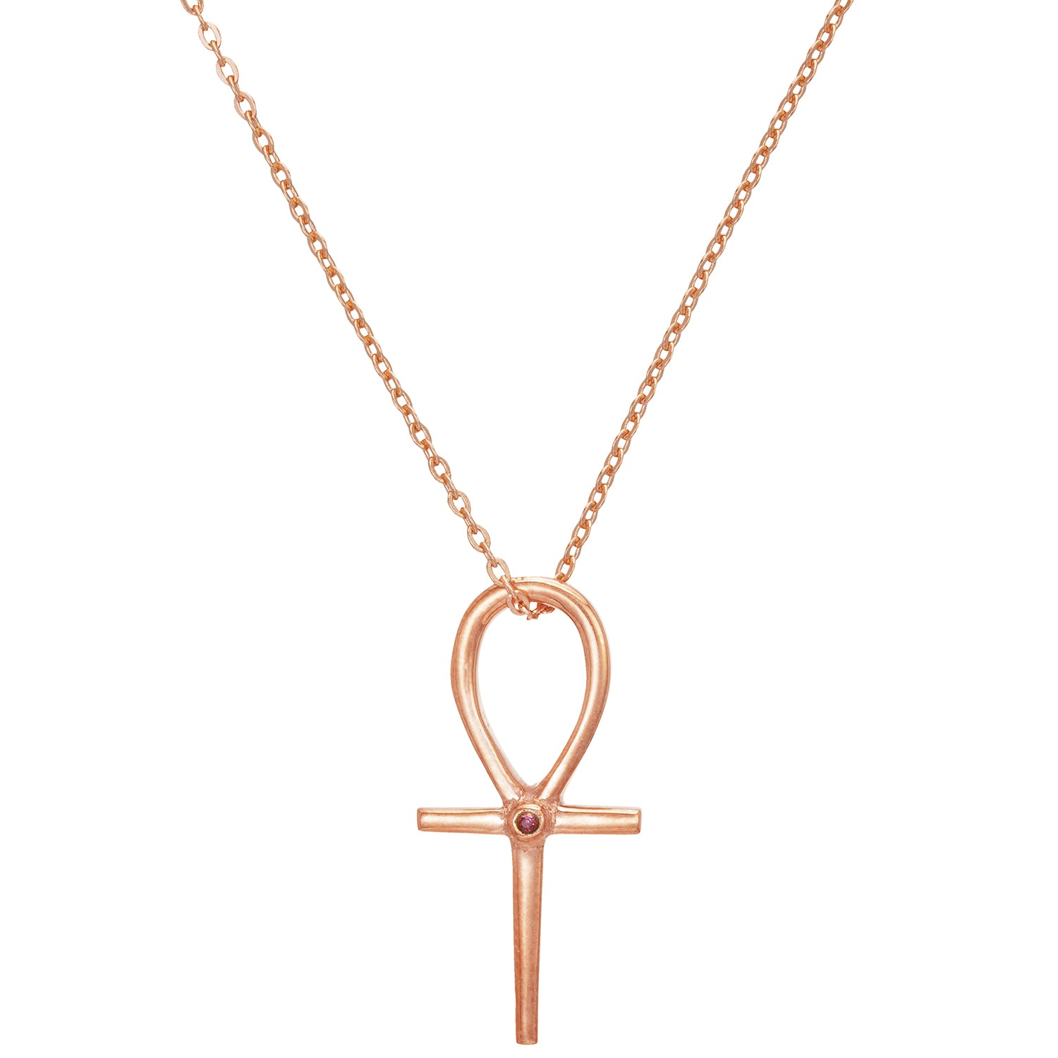 Rosévergoldeteter Ankh Anhänger aus Sterling Silber mit Rubin - Schlüssel des Lebens