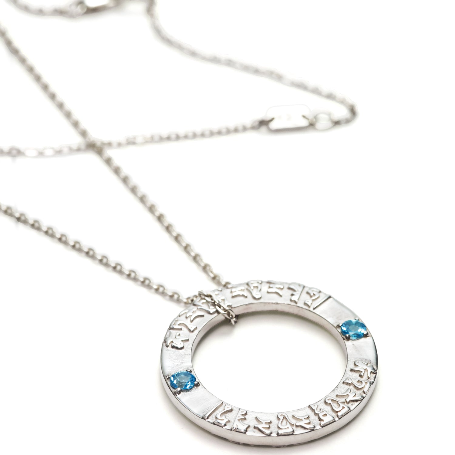 Tara Mantra pendant in sterling silver with topaz gemstones from ETERNAL BLISS from the Spiritual Yoga jewelry collection