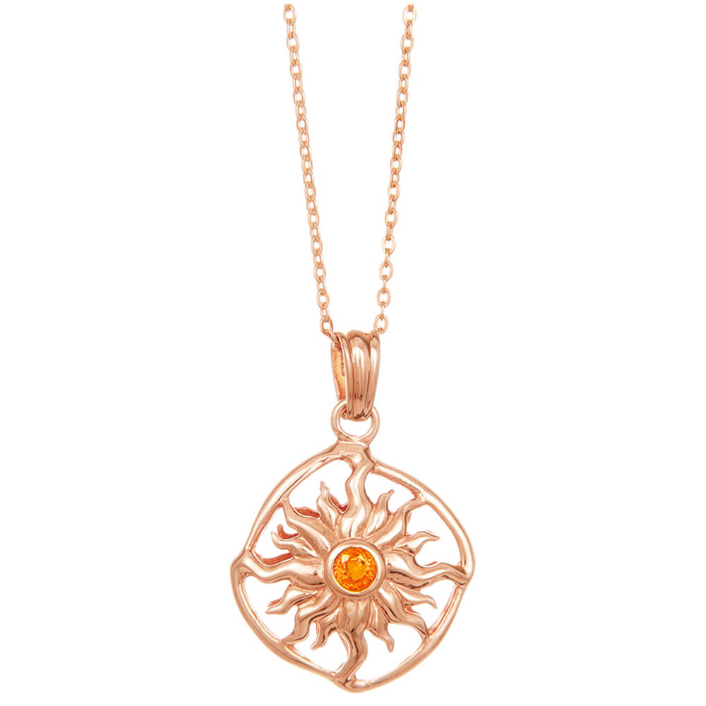 Sun wheel pendant with orange sapphire rose gold-plated