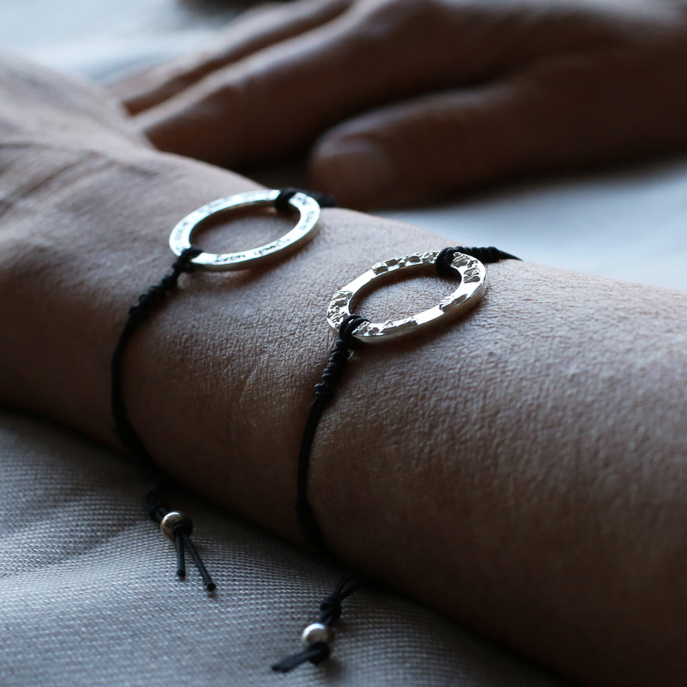 Tara Mantra bracelet made of sterling silver and black, very stable nylon cord by ETERNAL BLISS