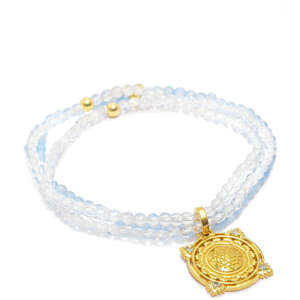 Sri Yantra Edelstein Armband mit Aquamarinen vergoldet von ETERNAL BLISS - Spiritueller Schmuck