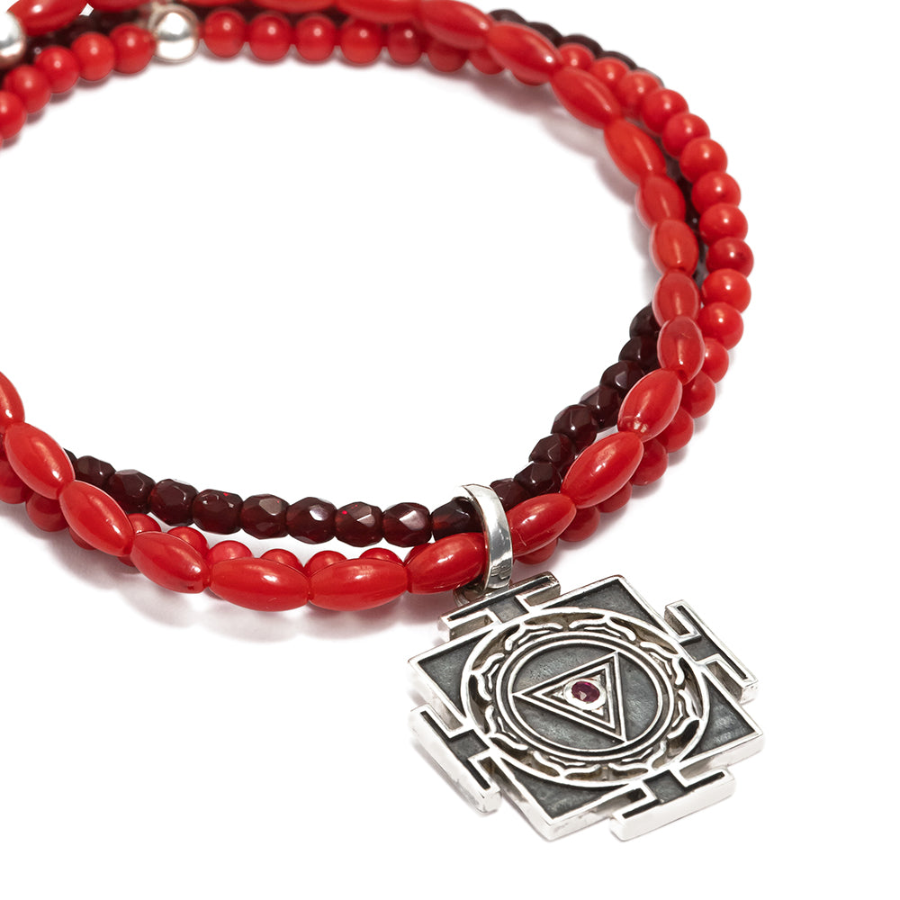 Kali Yantra Gemstone Bracelet with Ruby Silver by ETERNAL BLISS - Spiritual Jewelry