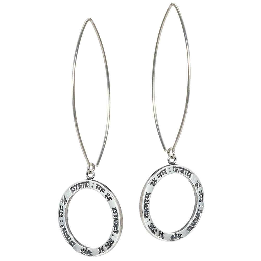 Shiva Mantra long hook earrings made of sterling silver by ETERNAL BLISS