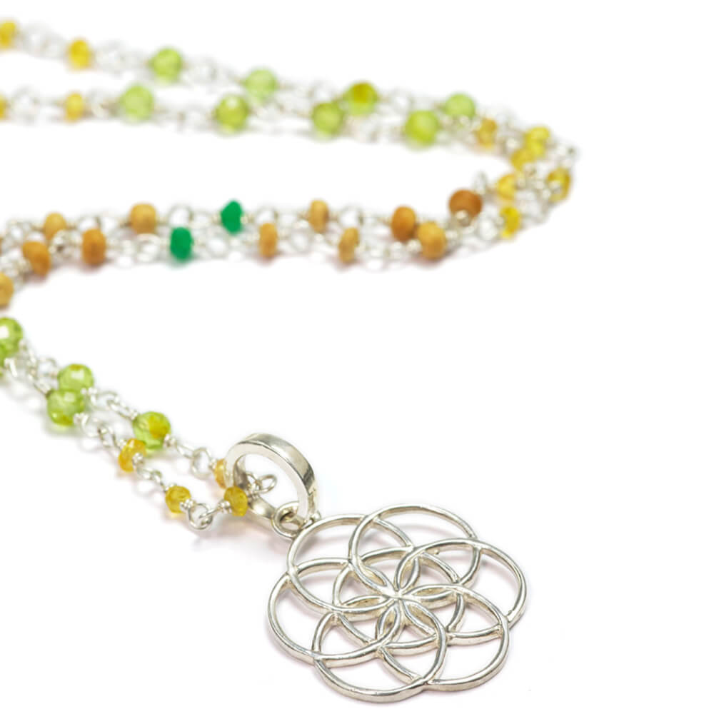 Samen des Lebens Anhänger Silber mit Edelsteinkette