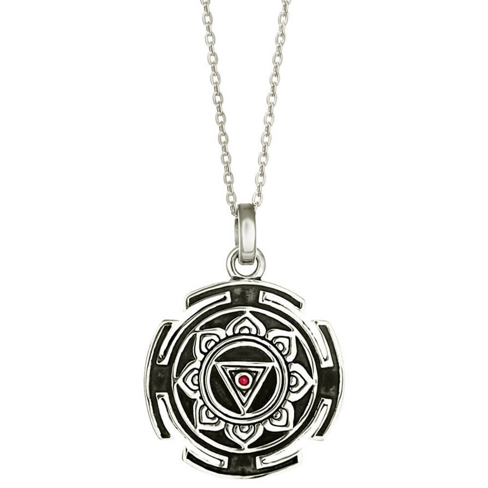 Kali Yantra Anhänger mit Rubin Silber mit Kette von ETERNAL BLISS - Spiritueller Schmuck