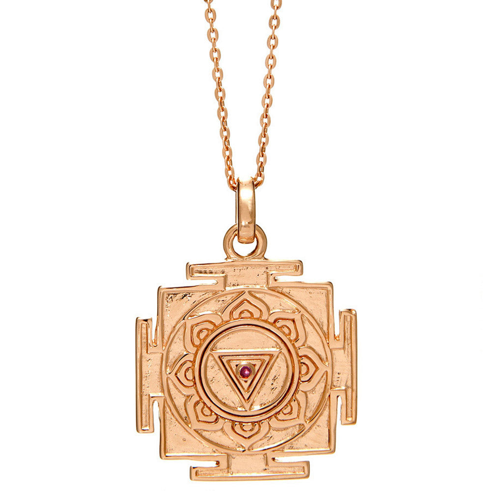 Kali Yantra Anhänger mit Rubin rosé vergoldet mit Kette von ETERNAL BLISS - Spiritueller Schmuck