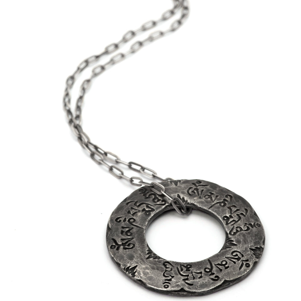Om Mani Padme Hum Mantra necklace made from oxidized Sterling silver by ETERNAL BLISS - Spiritual Jewellery