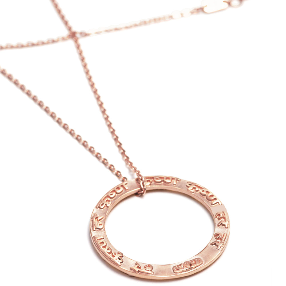 Krishna mantra pendant made of sterling silver rose gold plated by Eternal Bliss