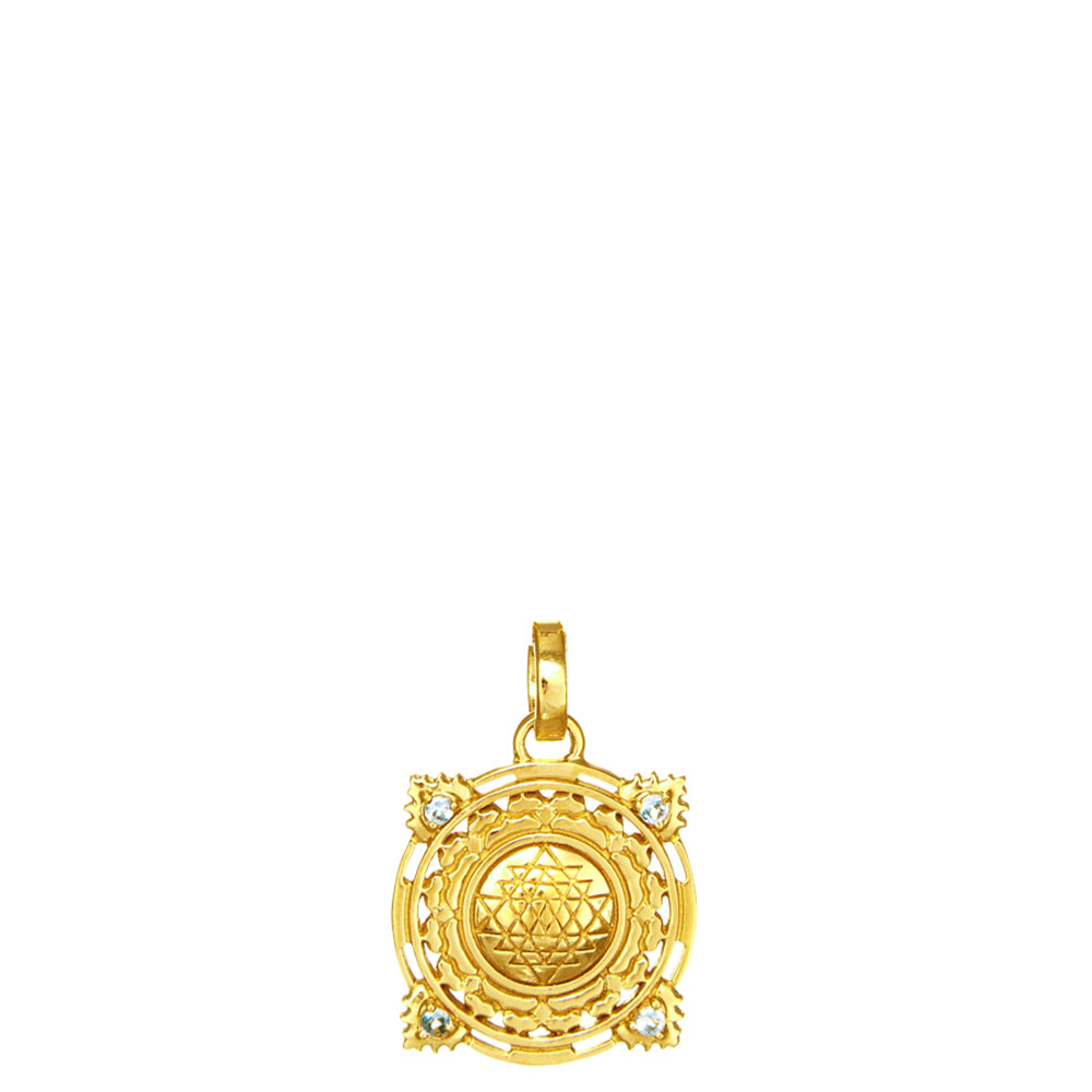 Gold-plated Sri Yantra pendant mini with Aquamarines by ETERNAL BLISS - Spiritual Jewellery