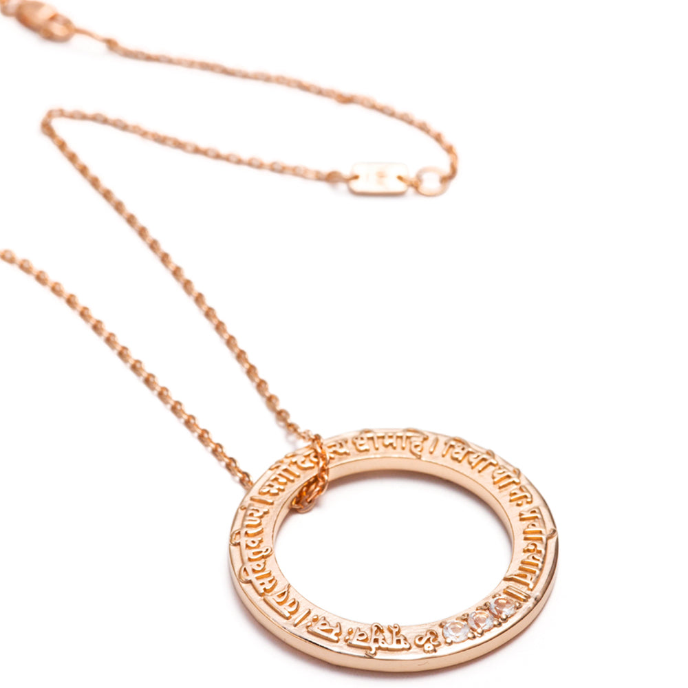 Gayatri mantra pendant with 3 gemstones made of sterling silver rose gold plated by Eternal Bliss