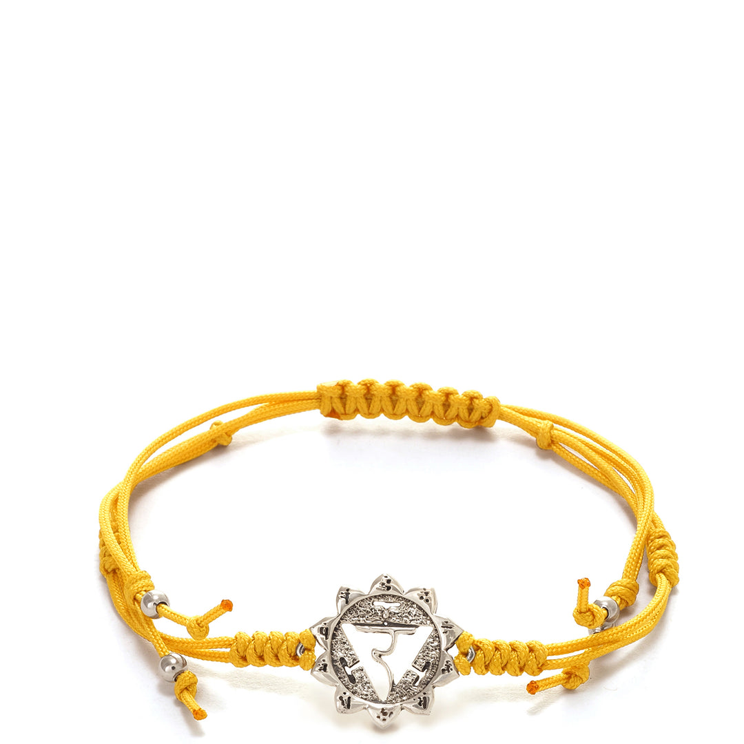 Solar Plexus oder Manipura Chakra Armband mit Chakra Emblem aus hochwertigem Sterling Silber und leuchtend gelber Polyamidkordel von ETERNAL BLISS - Spiritueller Schmucks