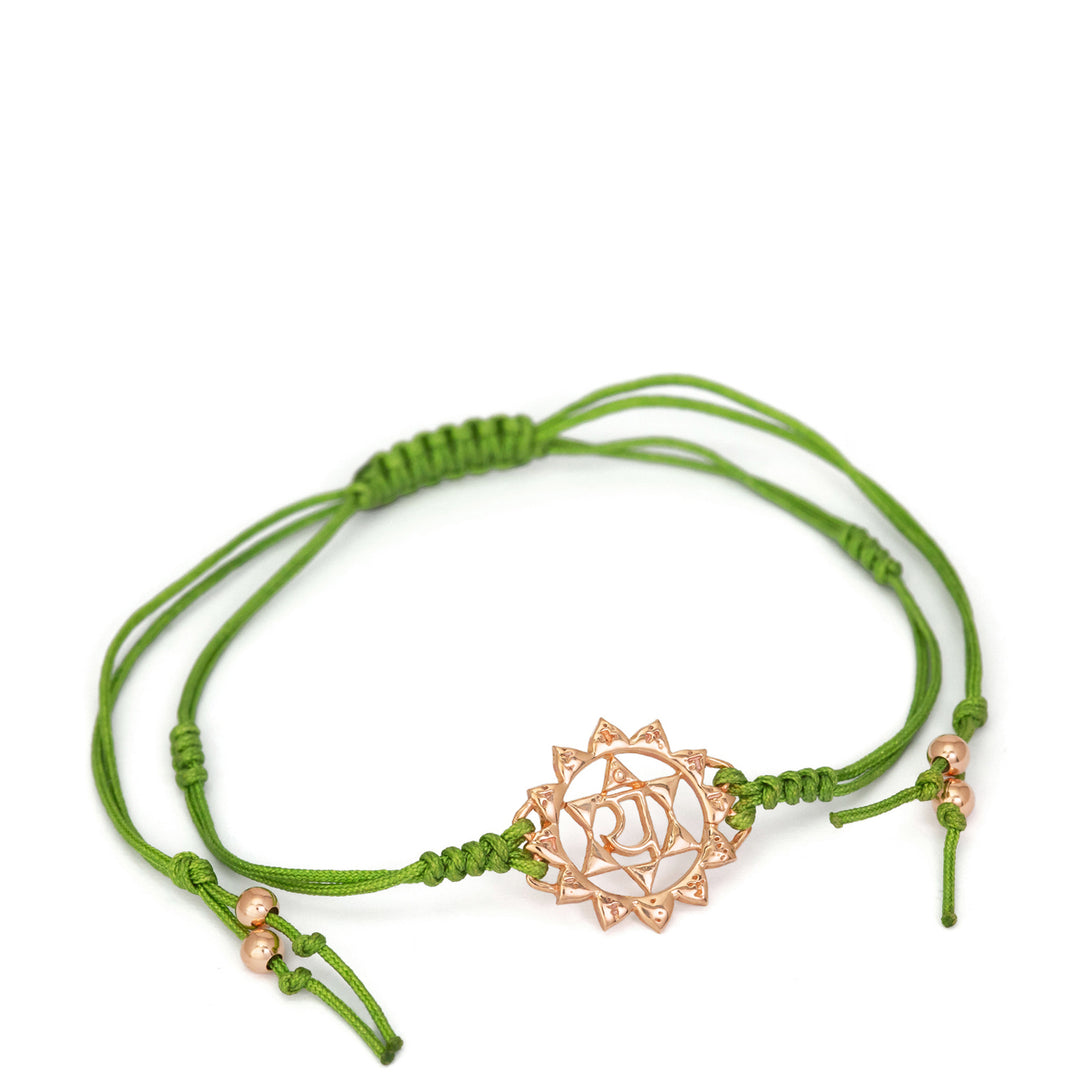 Anahata Chakra Armband rosévergoldet mit grünem Nylonband von ETERNAL BLISS - Spiritueller Schmuck