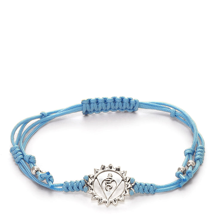 Vishuddha Chakra Armband mit Sterling Silber Chakra Emblem und hellblauer Polyamidkordel von ETERNAL BLISS - Spiritueller Schmuck