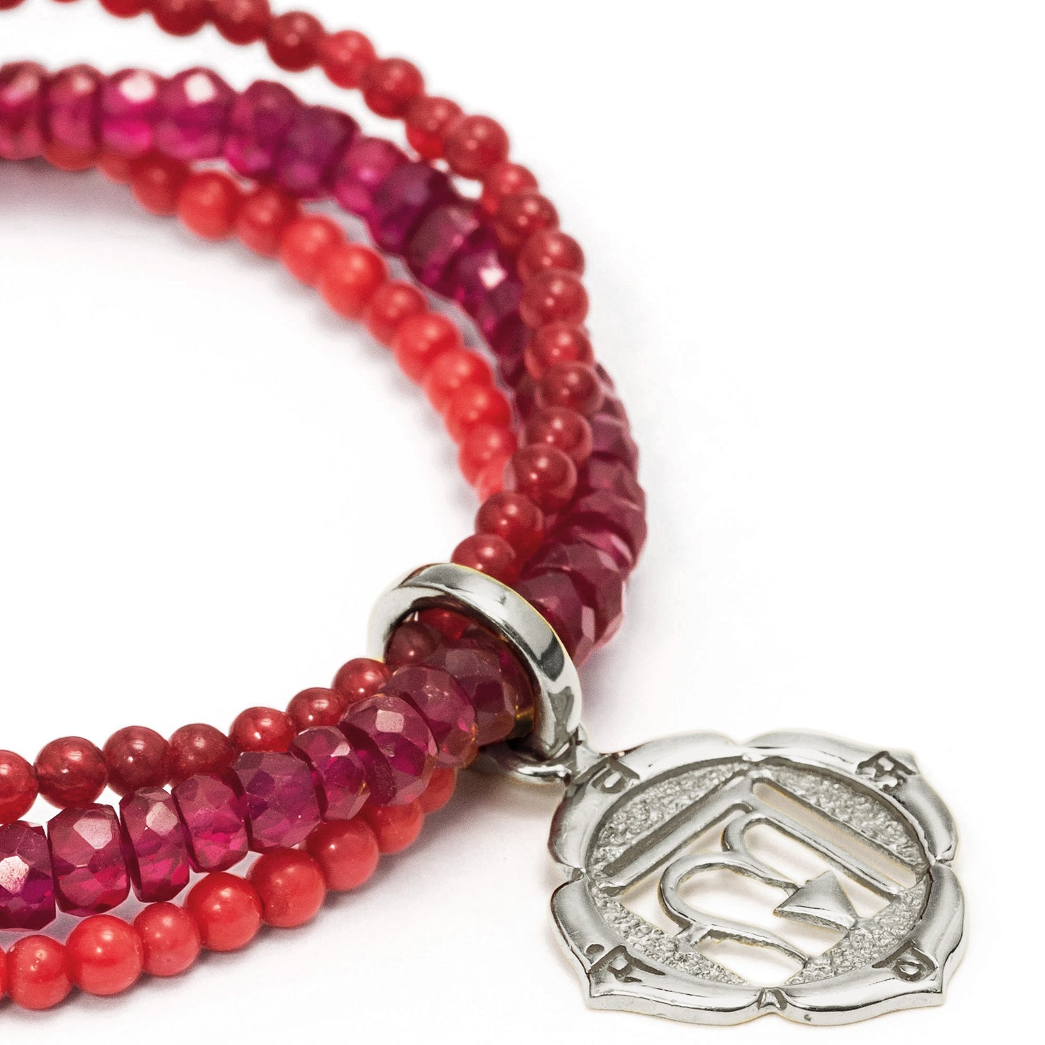 Root chakra bracelet made of three gemstone strands with sterling silver applications from ETERNAL BLISS - Spiritual jewelry