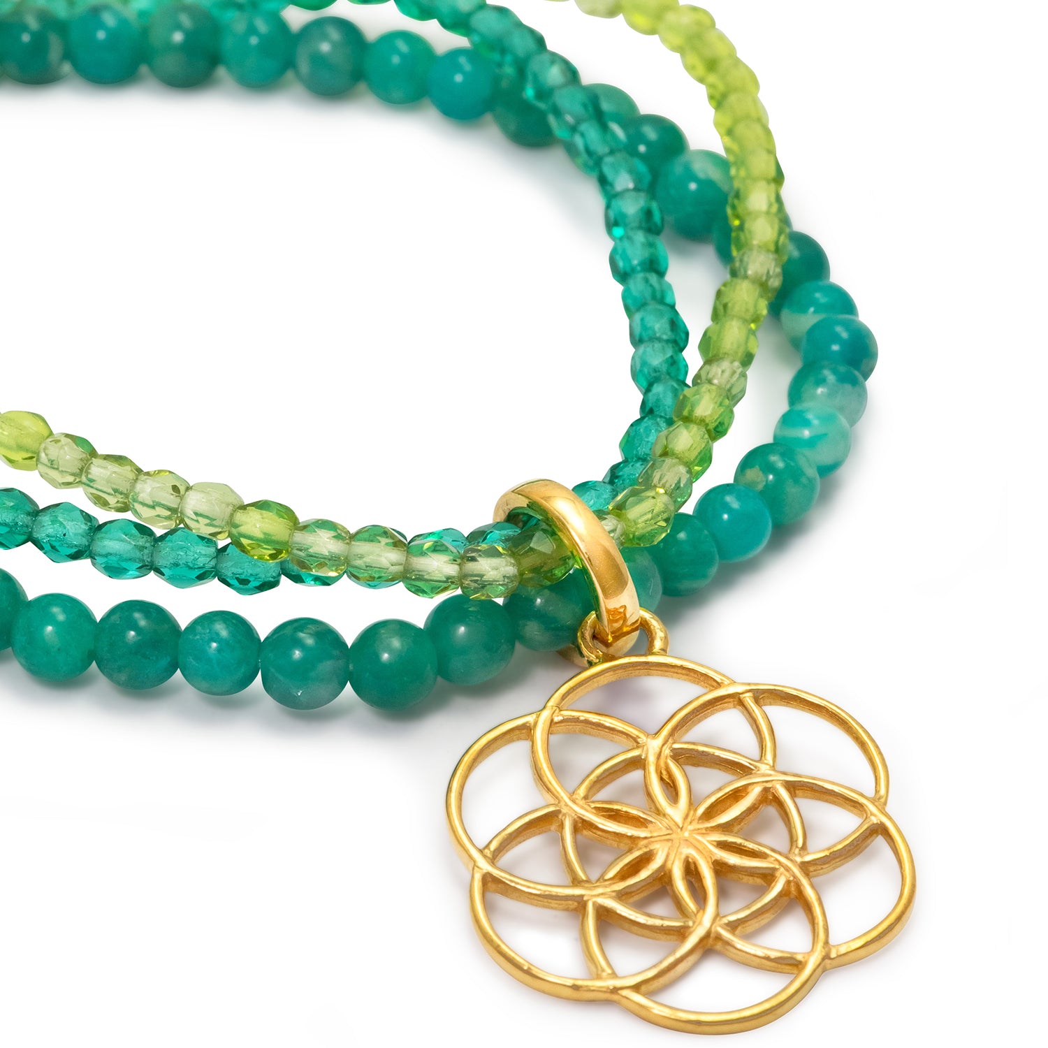 Seed of Life bracelet with Amazonite gemstones and pendant made of high-quality gold-plated sterling silver