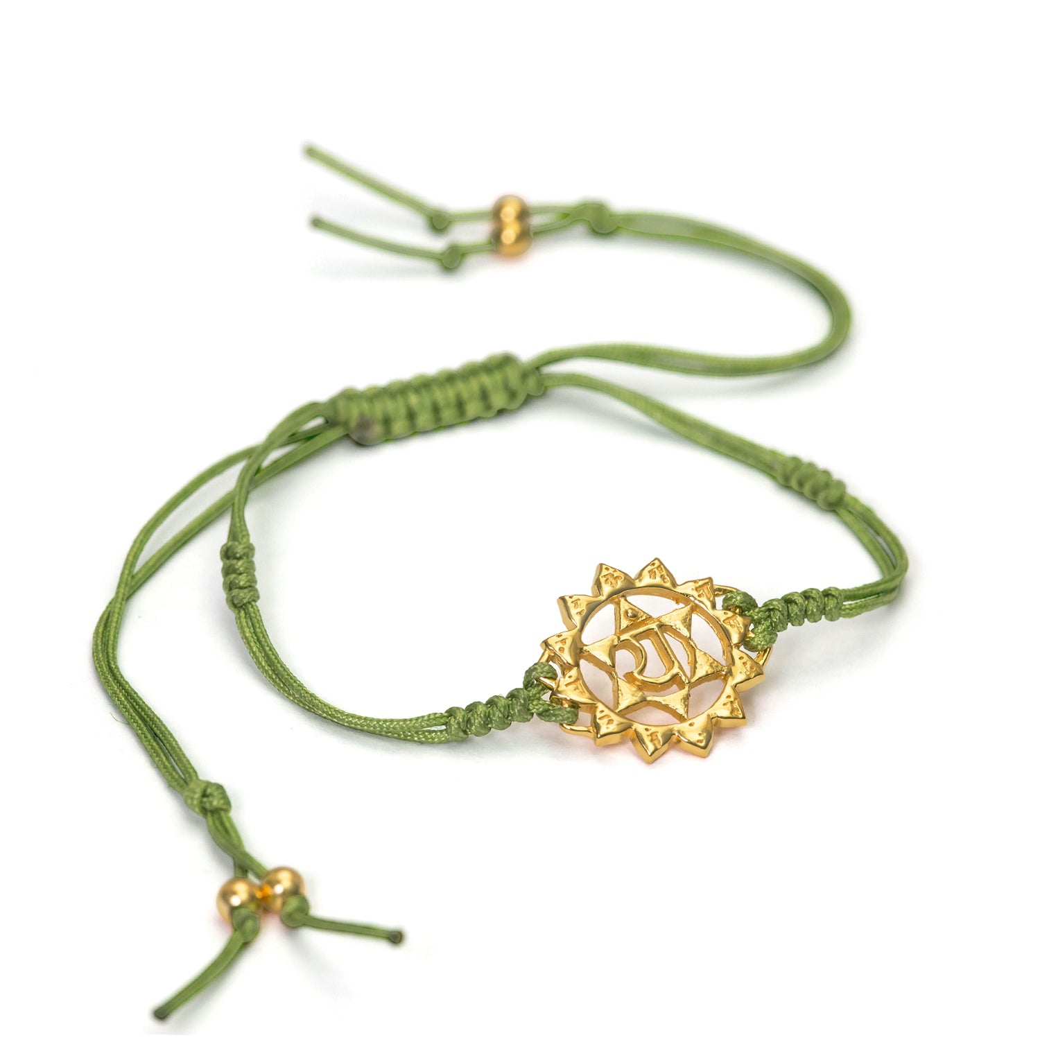 Anahata Chakra Armband vergoldet mit grünem Nylonband von ETERNAL BLISS - Spiritueller Schmuck