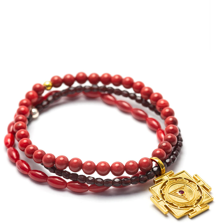 Kali Yantra Edelstein Armband mit Rubin vergoldet