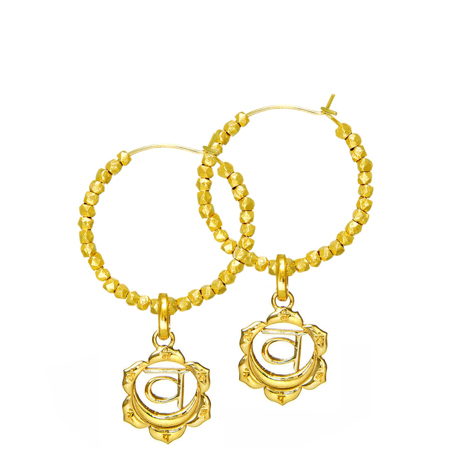 Sakral oder Svadhisthana Chakra Kreolen mit tibetischen Perlen verziert aus vergoldetem Sterling von ETERNAL BLISS - Spiritueller Schmuck