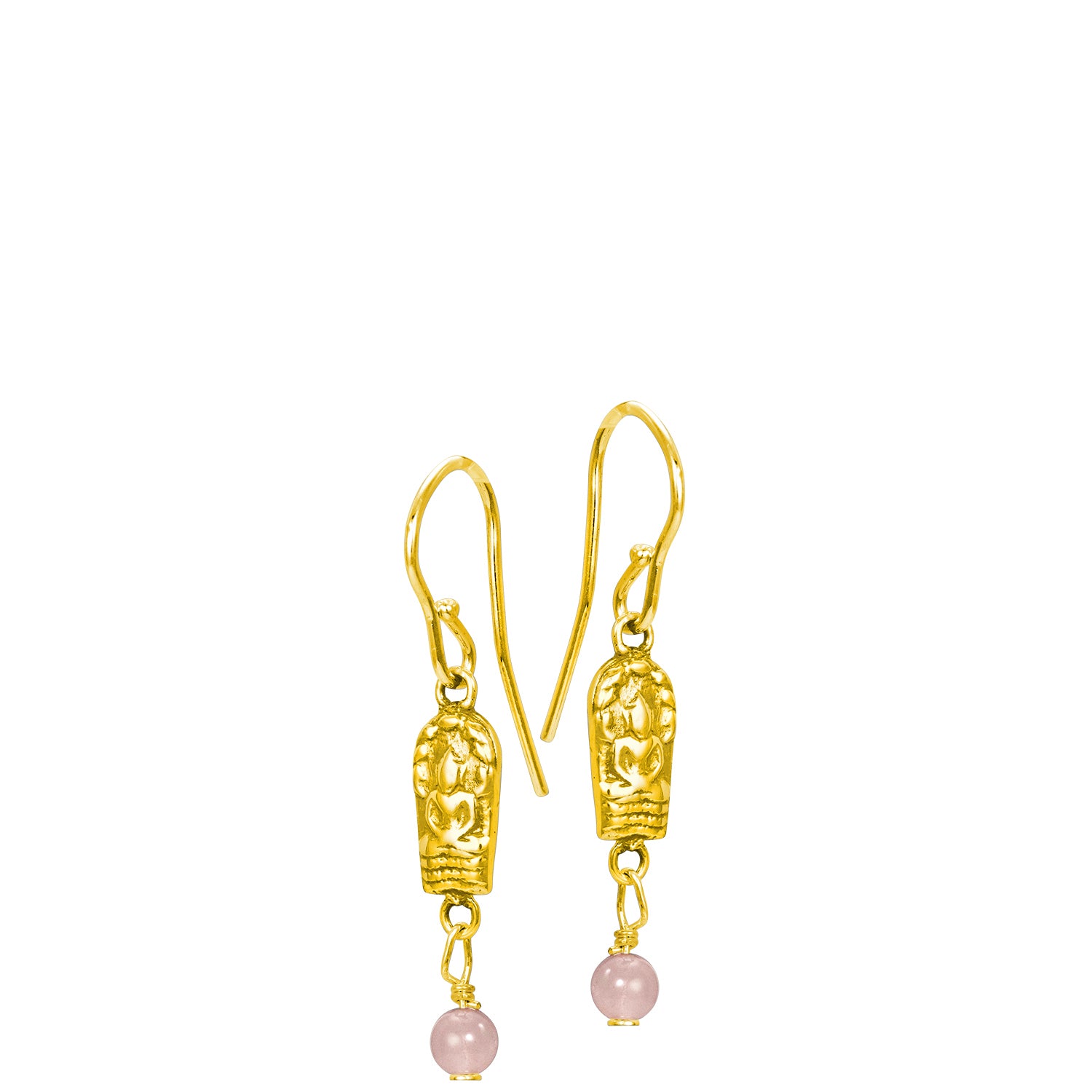 Buddha earrings with rose quartz and gold plated mini pendant by ETERNAL BLISS - Spiritual jewelry