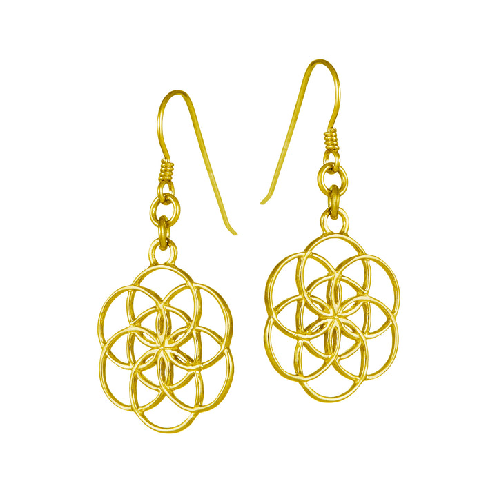 Seed of Life earrings made of gold-plated sterling silver from the spiritual yoga jewellery collection