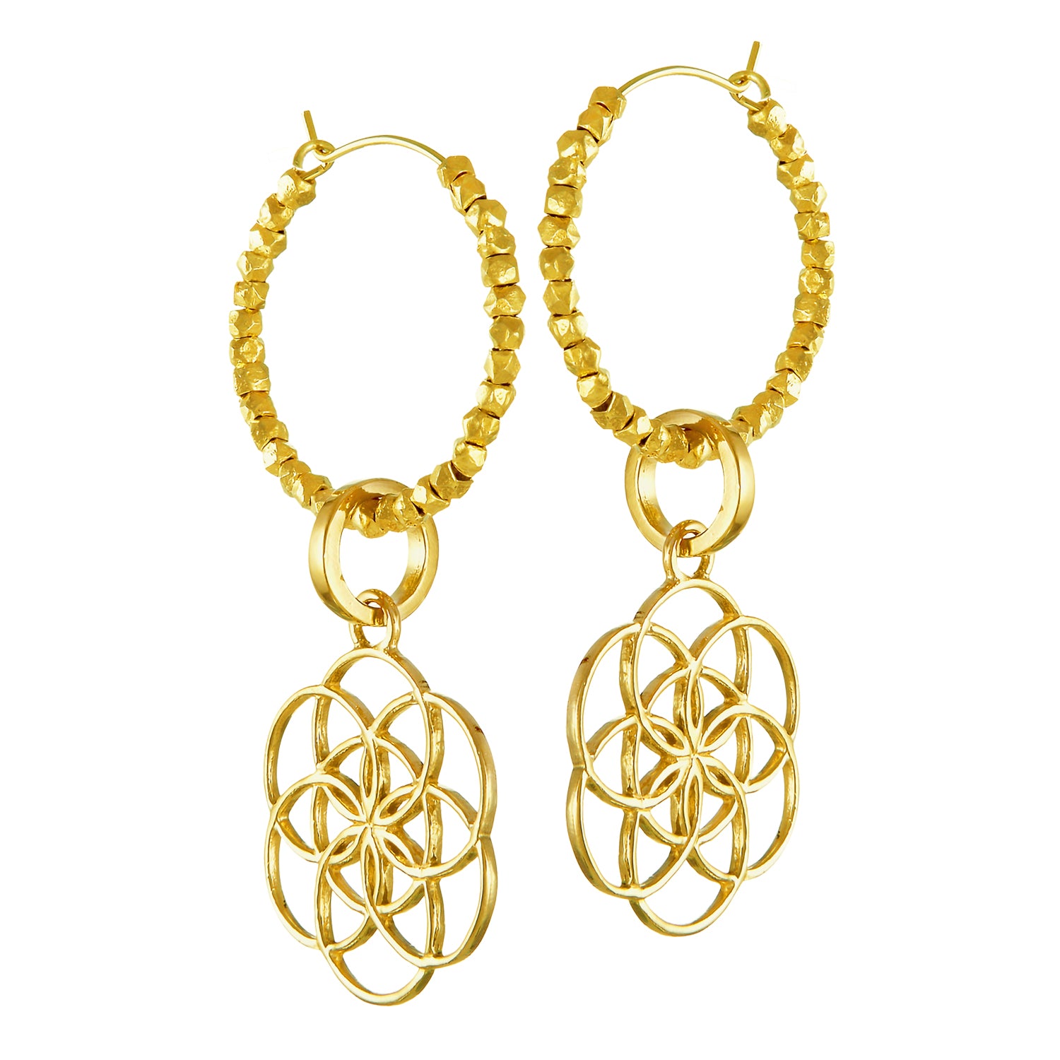 Gold-plated Seed of Life creoles with beads by Eternal Bliss - Spiritual Jewellery