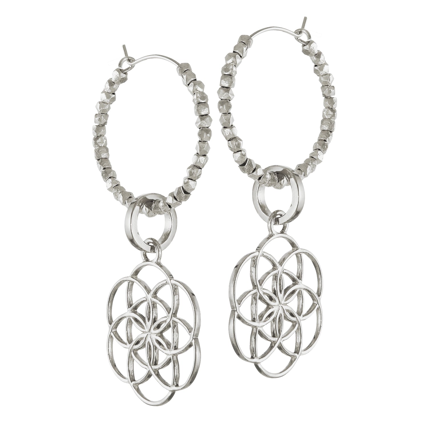 Silver Seed of Life creoles with beads by Eternal Bliss - Spiritual Jewellery