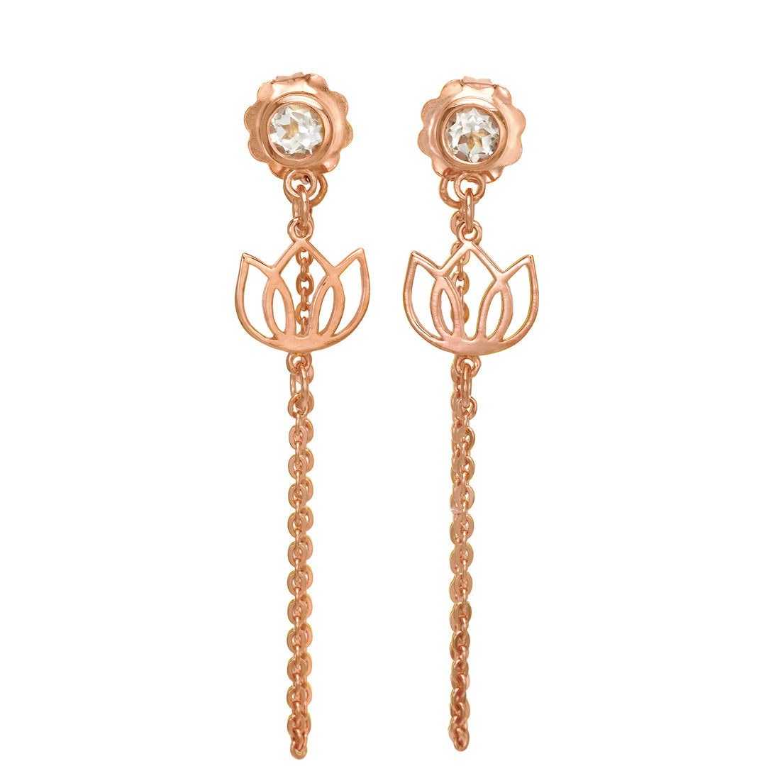 Rosévergoldete Lotus Ohrstecker mit Bergkristall und feinem Kettchen von ETERNAL BLISS - Spiritueller Schmuck