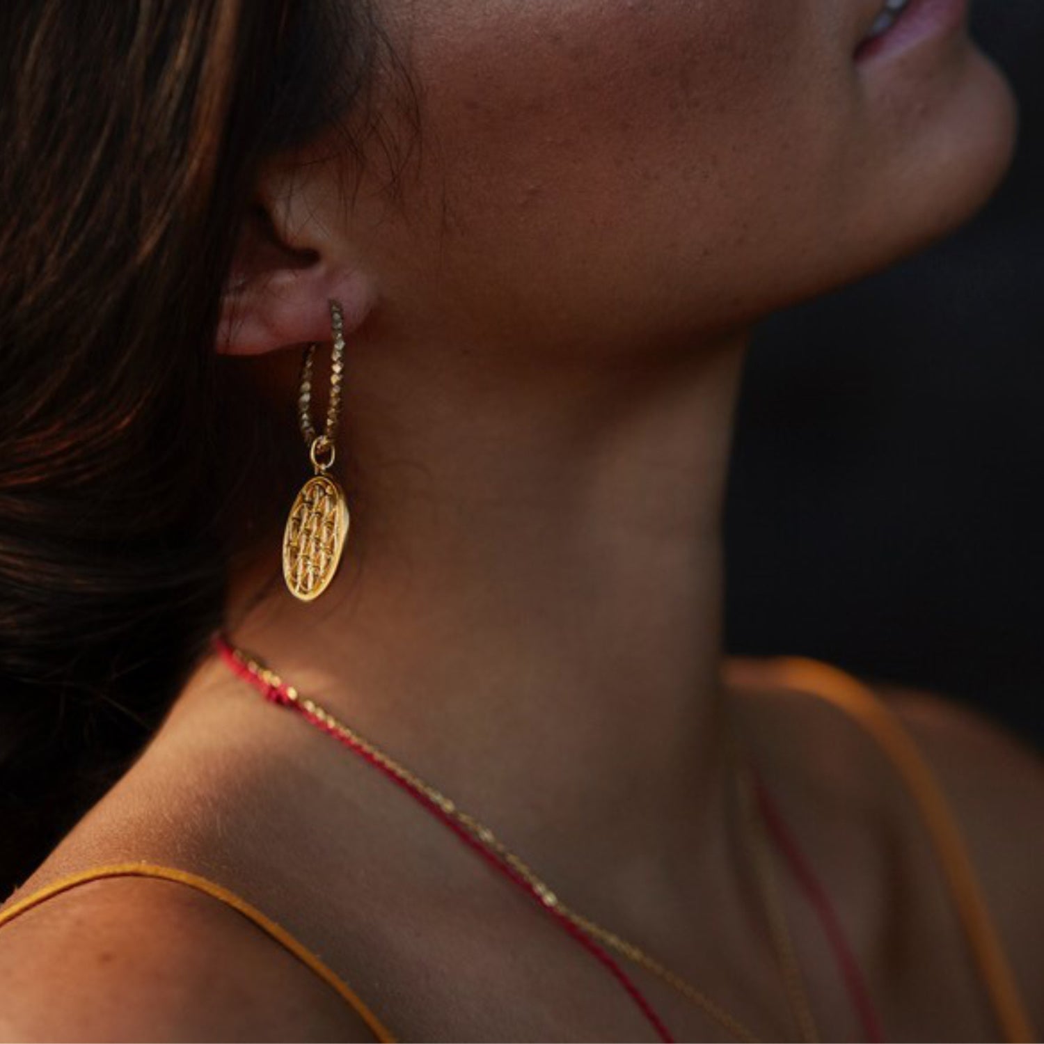 Flower of Life hoop earrings with beads gold-perfect