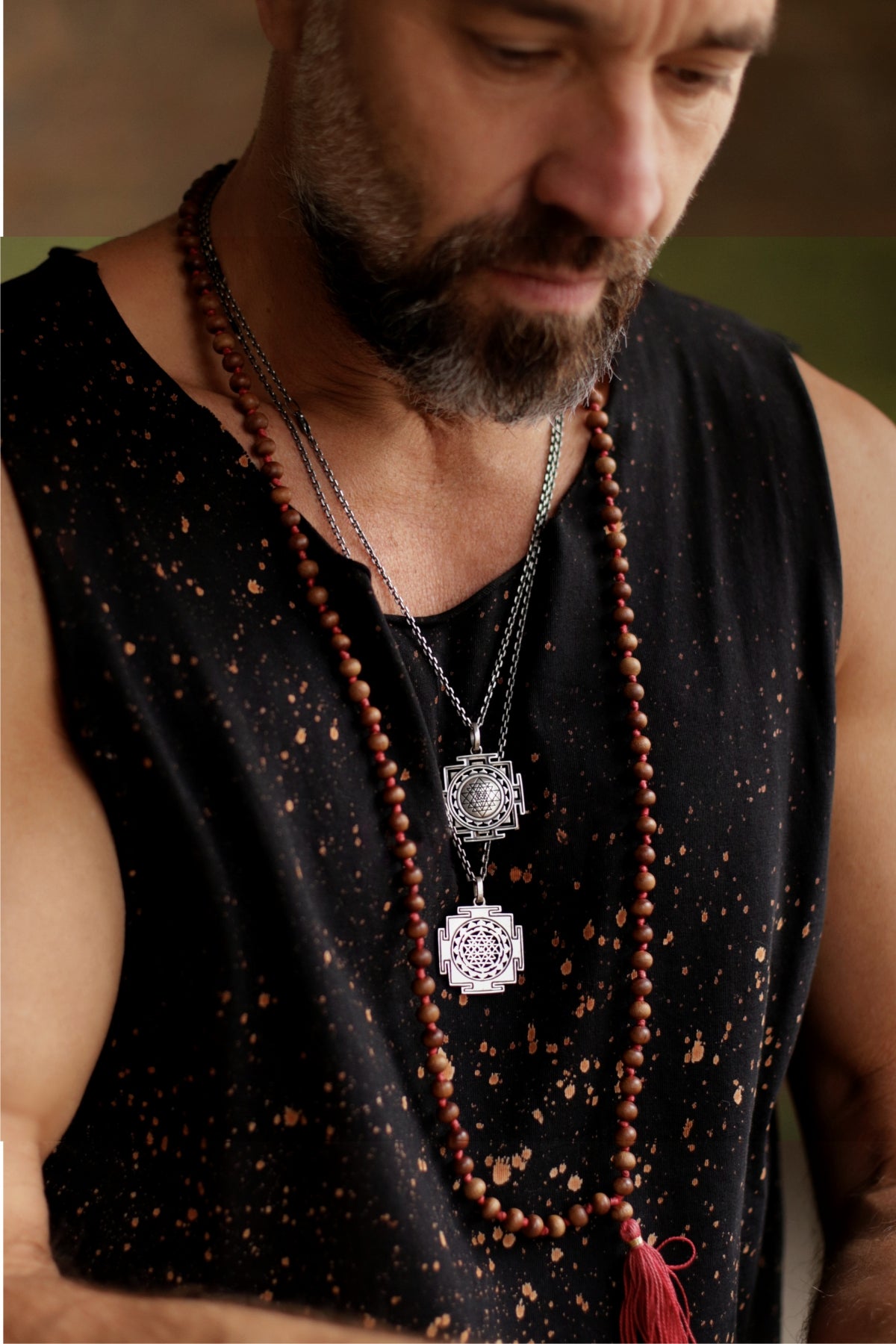 Spiritual jewelry: Valentin, a yoga teacher in Leipzig, wears various necklaces from the Sri Yantra collection