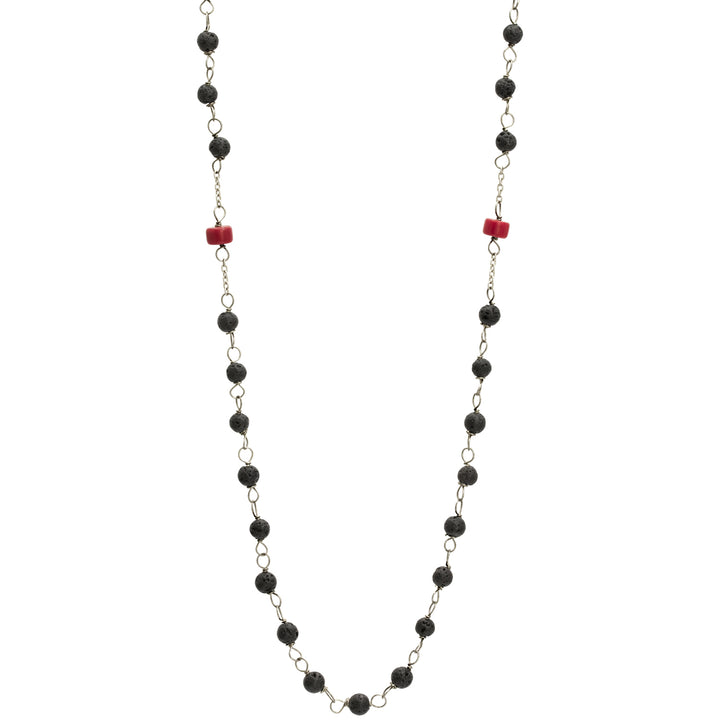 Halskette "Transformation" aus Sterling Silber mit Lava- und Korallenperlen von Eternal Bliss