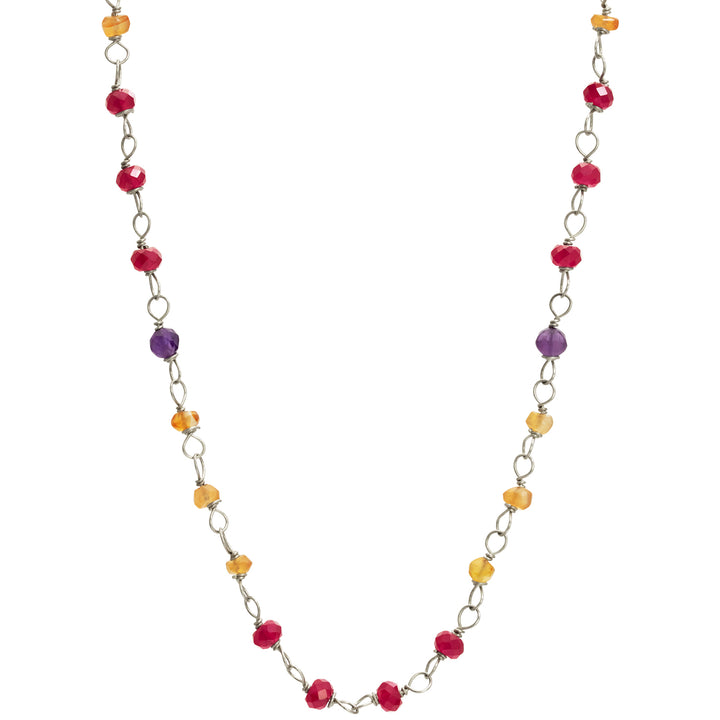 Kraftvoll leuchtende Edelstein-Halskette "Prana" aus hochwertigem Sterling Silber mit Rubinen, Karneolen und Amethyst von Eternal Bliss