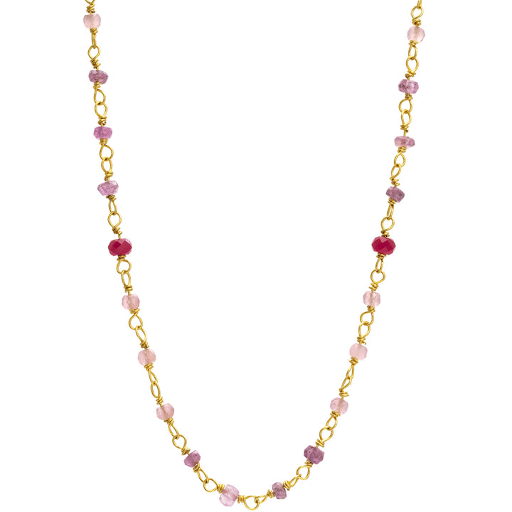 Edelstein-Halskette "Sakura" aus hochwertig vergoldetem Sterling Silber mit Rubin, Bergkristall und Lavendar von Eternal Bliss