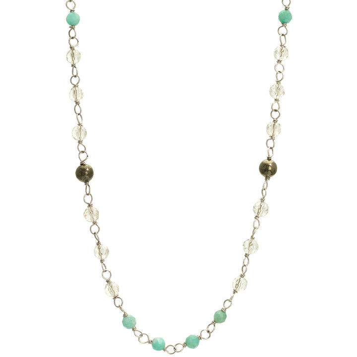 Edelstein-Halskette "Jin Tao" aus Sterling Silber mit Aquamarin, Bergkristall und Hämatit von Eternal Bliss