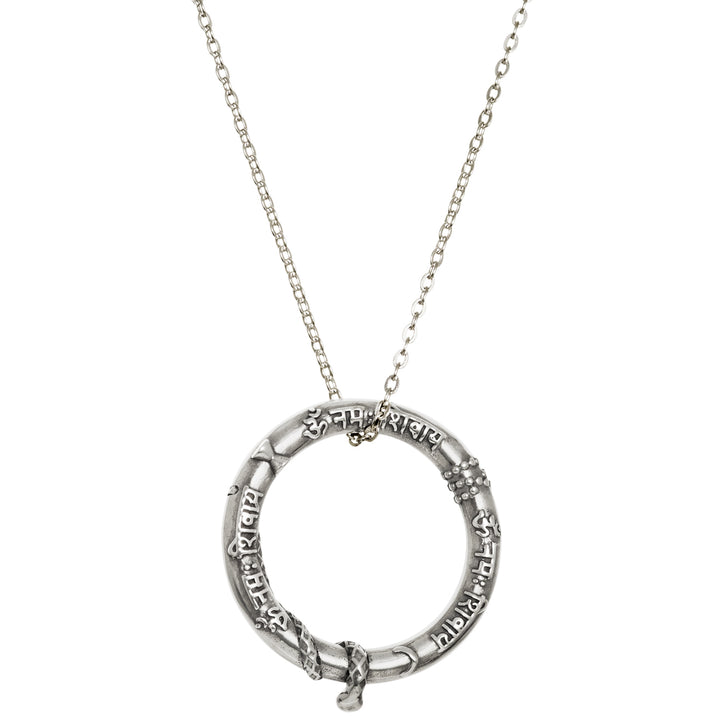 Shiva Mantra Anhänger mit erhabenen Schriftzeichen und Schlange Silber