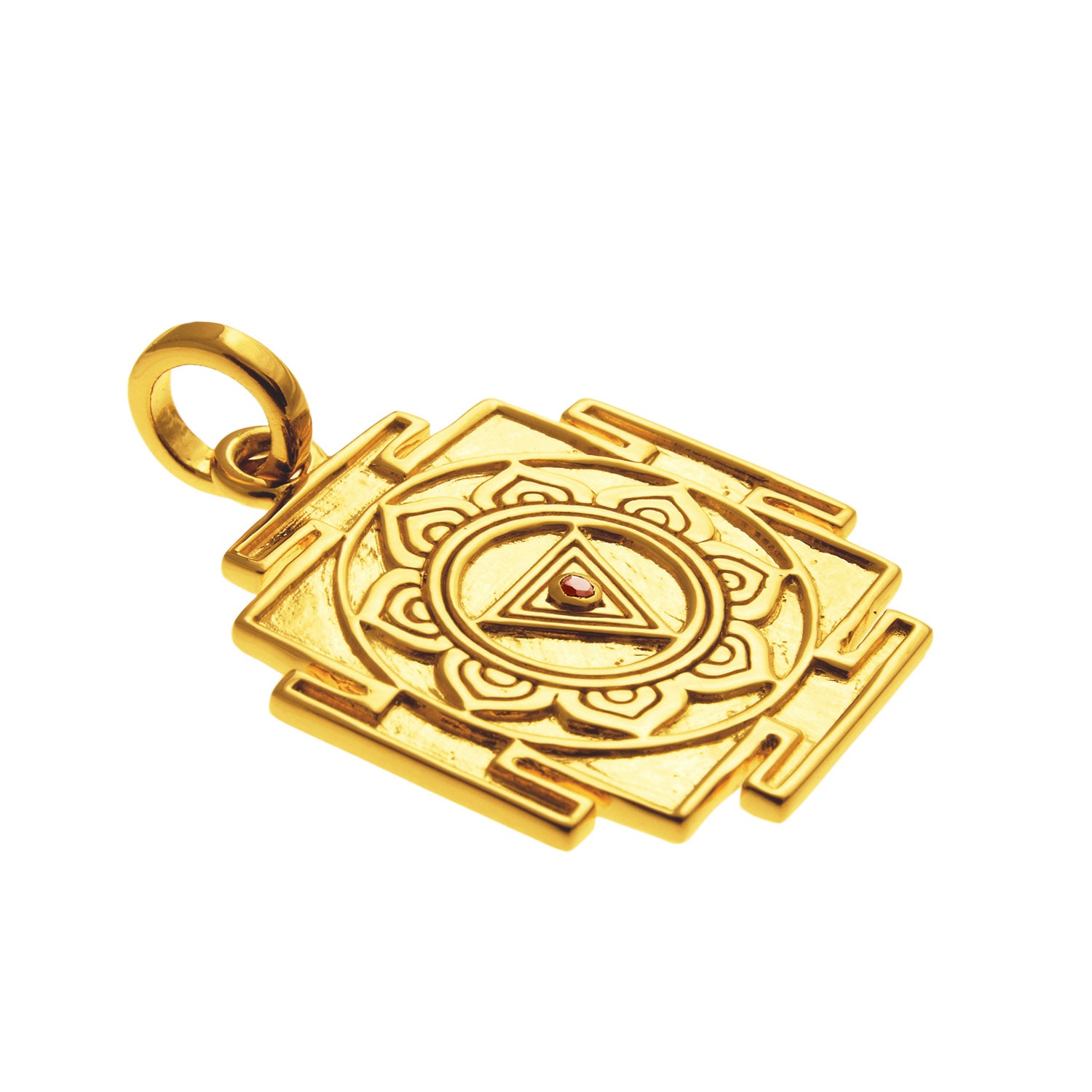 Gold-plated Kali Yantra pendant with ruby by  ETERNAL BLISS - Spiritual Jewellery