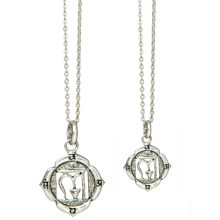 Root or Muladhara Chakra Pendant with Beej Mantra Symbol in Sterling Silver in Two Different Sizes by ETERNAL BLISS - Spiritual Jewelry