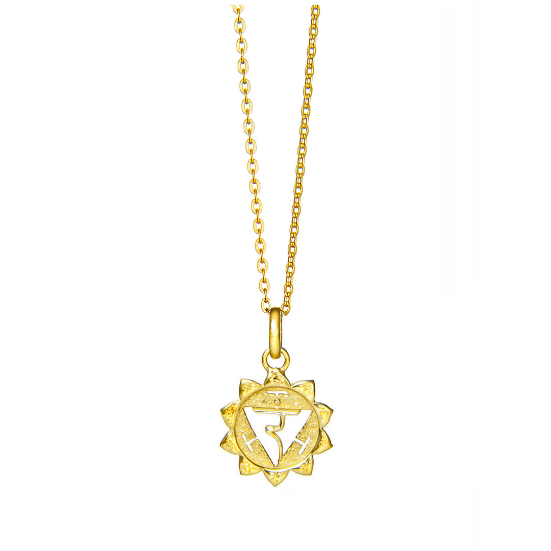 Small Solar Plexus Chakra Pendant with Mantra, Gold Plated with Chain by ETERNAL BLISS - Spiritual Jewelry