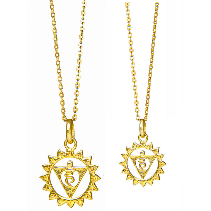 Throat or Vishuddha Chakra Pendant with Mantra, Gold Plated, in two sizes by ETERNAL BLISS - Spiritual Jewelry