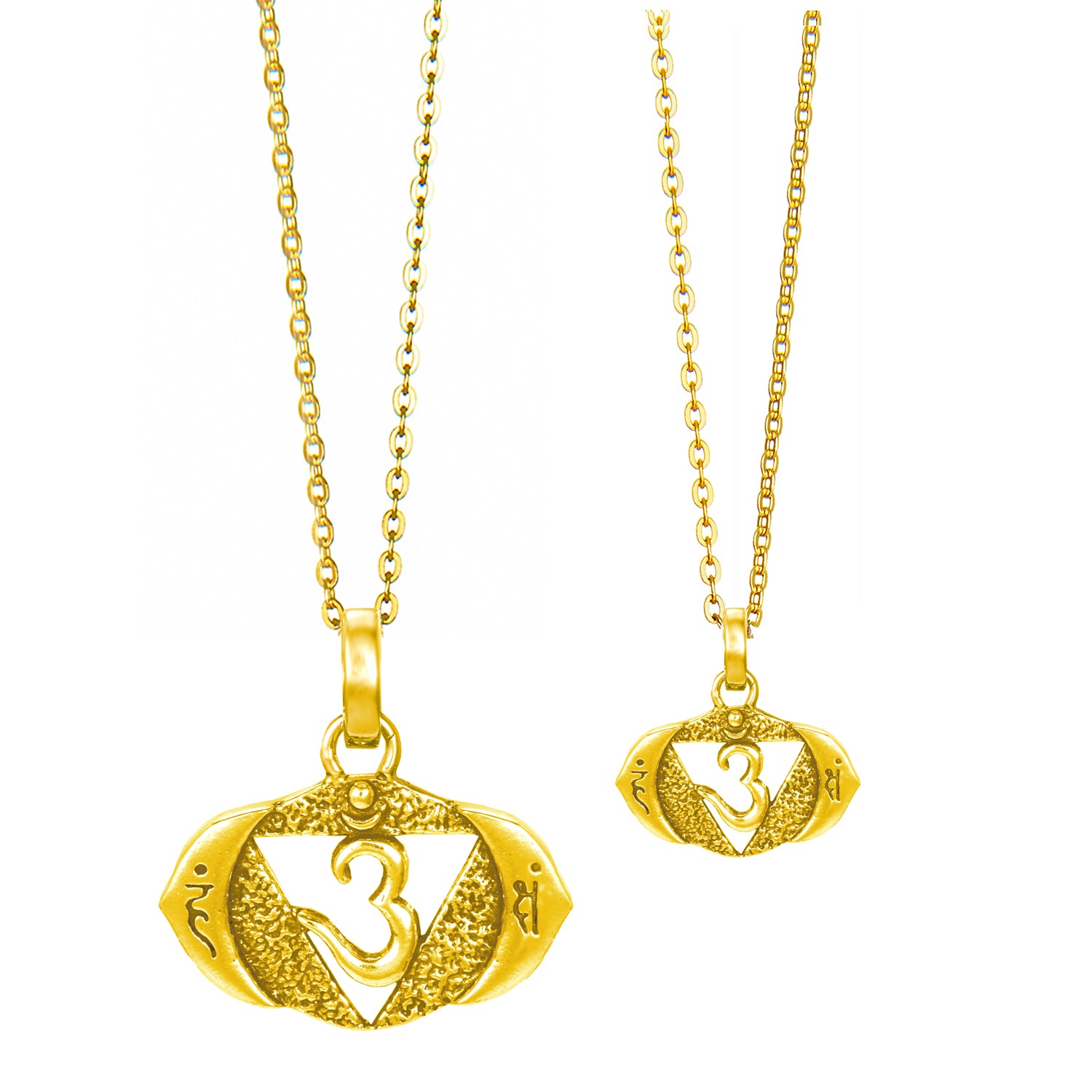 Third Eye or Ajna Chakra Pendant with Mantra in Gold-Plated Sterling Silver, Available in Two Sizes by ETERNAL BLISS - Spiritual Jewelry