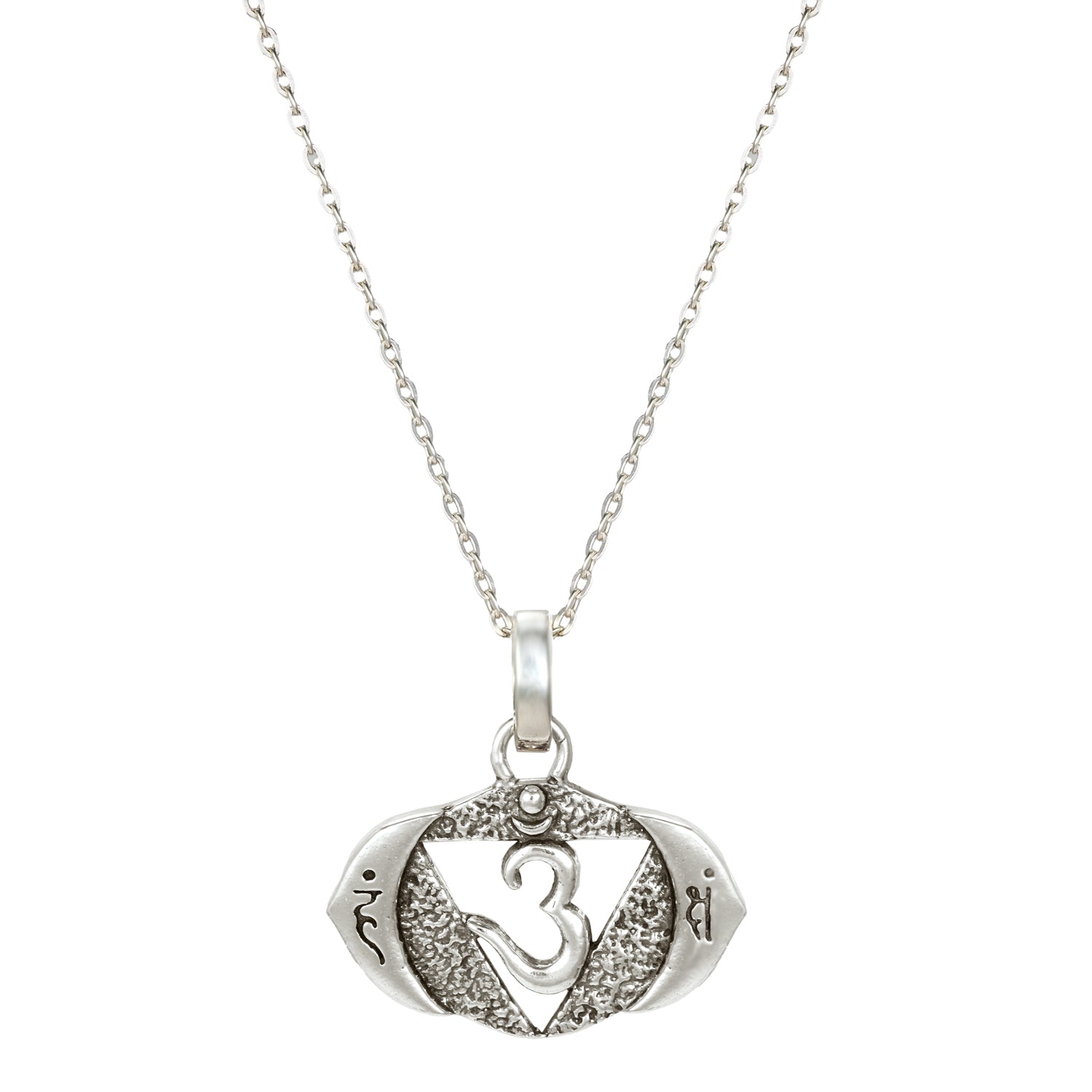 Stirn oder Ajna Chakra Anhänger mit Mantra aus hochwertigem Sterling Silber in zwei Größen von ETERNAL BLISS - Spriritueller Schmuck