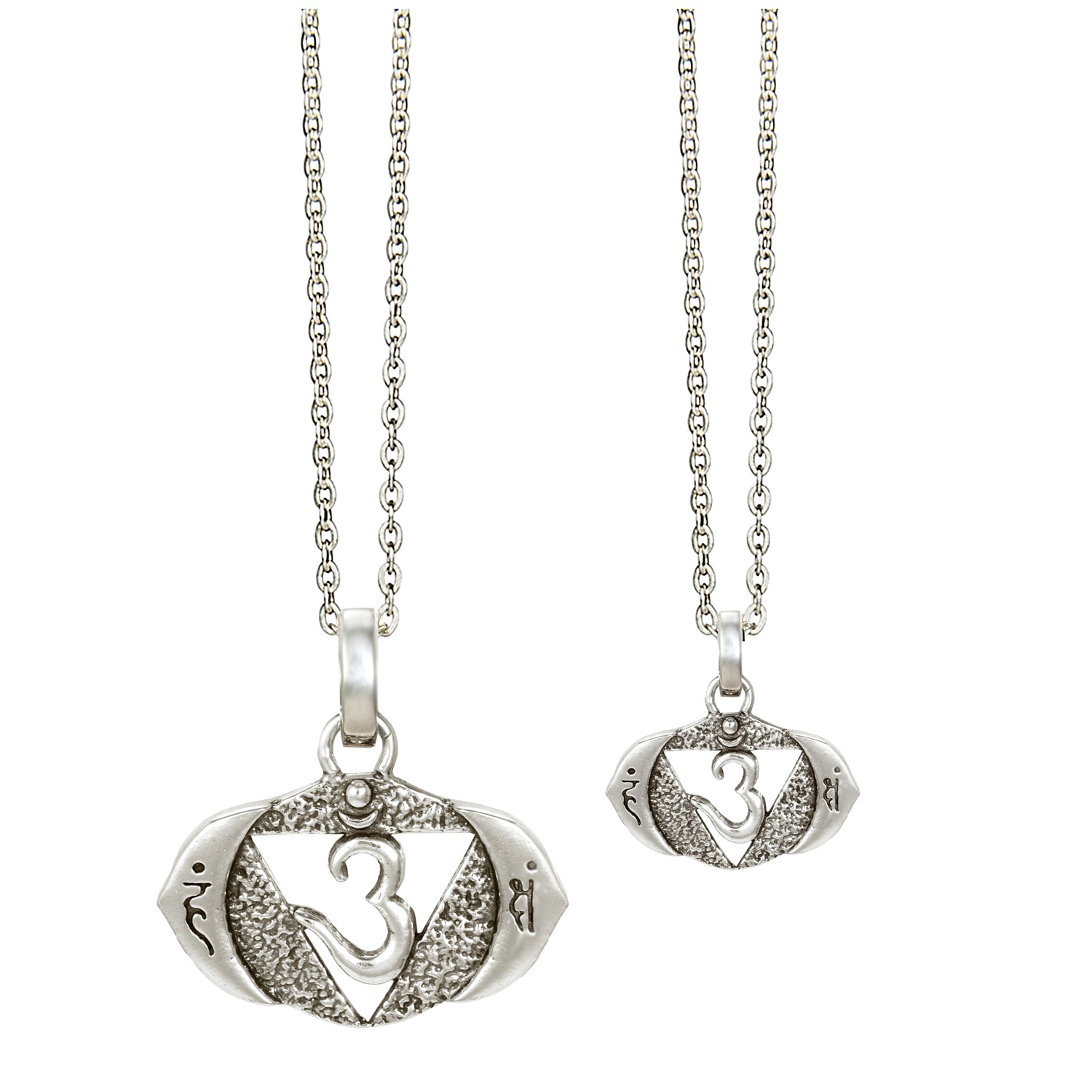 Third Eye or Ajna Chakra Pendant with Mantra, made of high-quality sterling silver, available in two sizes from ETERNAL BLISS - Spiritual Jewelry