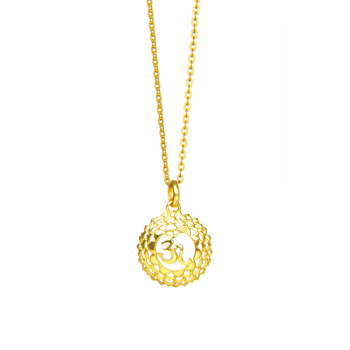 Kleiner goldener Sahasrara oder Kronen Chakra Anhänger mit Mantra aus Sterling Silber von ETERNAL BLISS - Spriritueller Schmuck