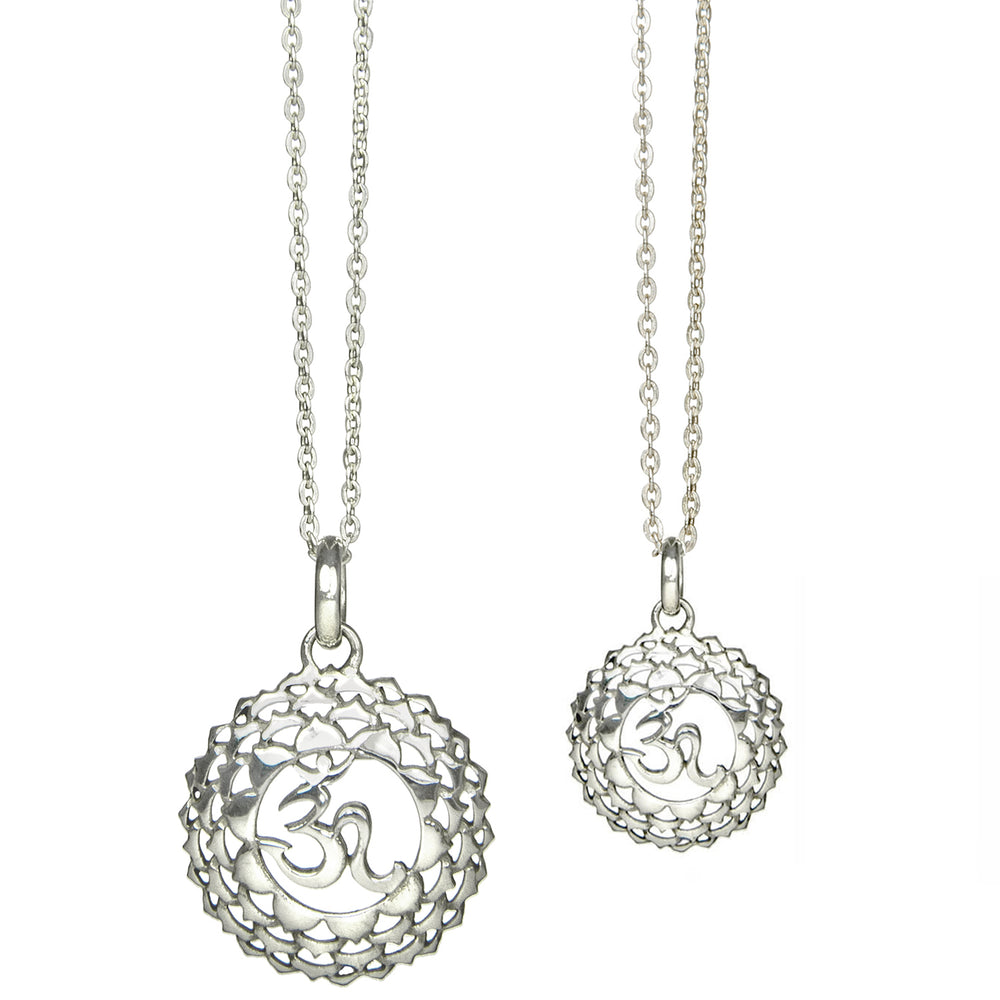 Crown or sahasrara Chakra Pendant with Mantra in two sizes made of high-quality sterling silver by ETERNAL BLISS - Spiritual Jewelry
