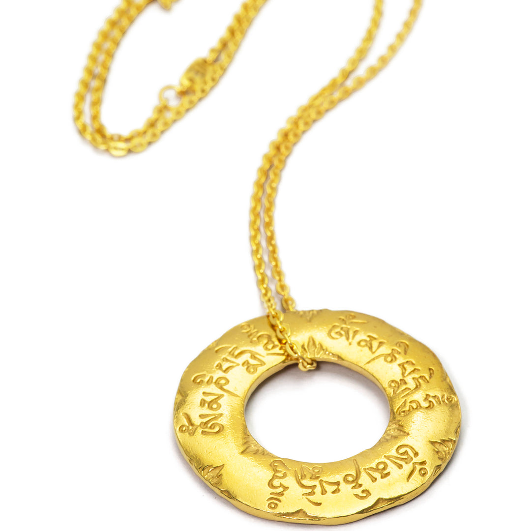 Large Om Mani Padme Hum mantra pendant made of high-quality gold-plated sterling silver by ETERNAL BLISS – Spiritual jewelry