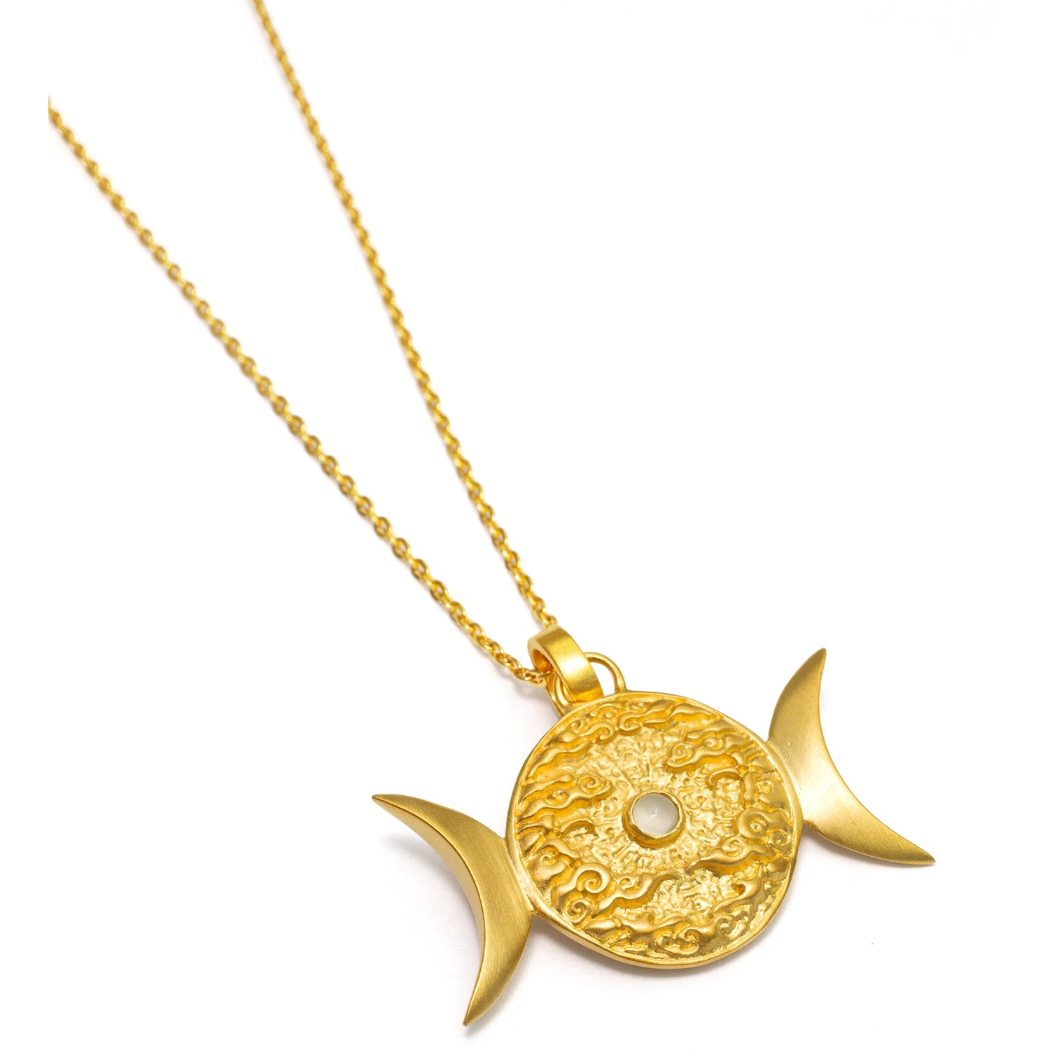 Moon phase pendant "Triune Goddess" with moonstone gold-plated