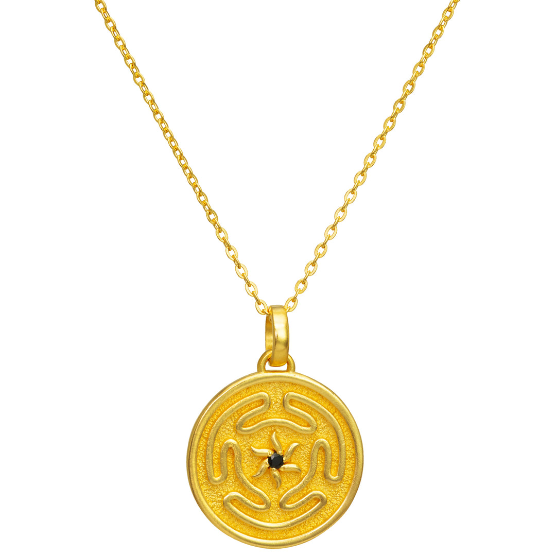 Hekates Rad Anhänger mit Onyx aus hochwertig vergoldetem Sterling Silber