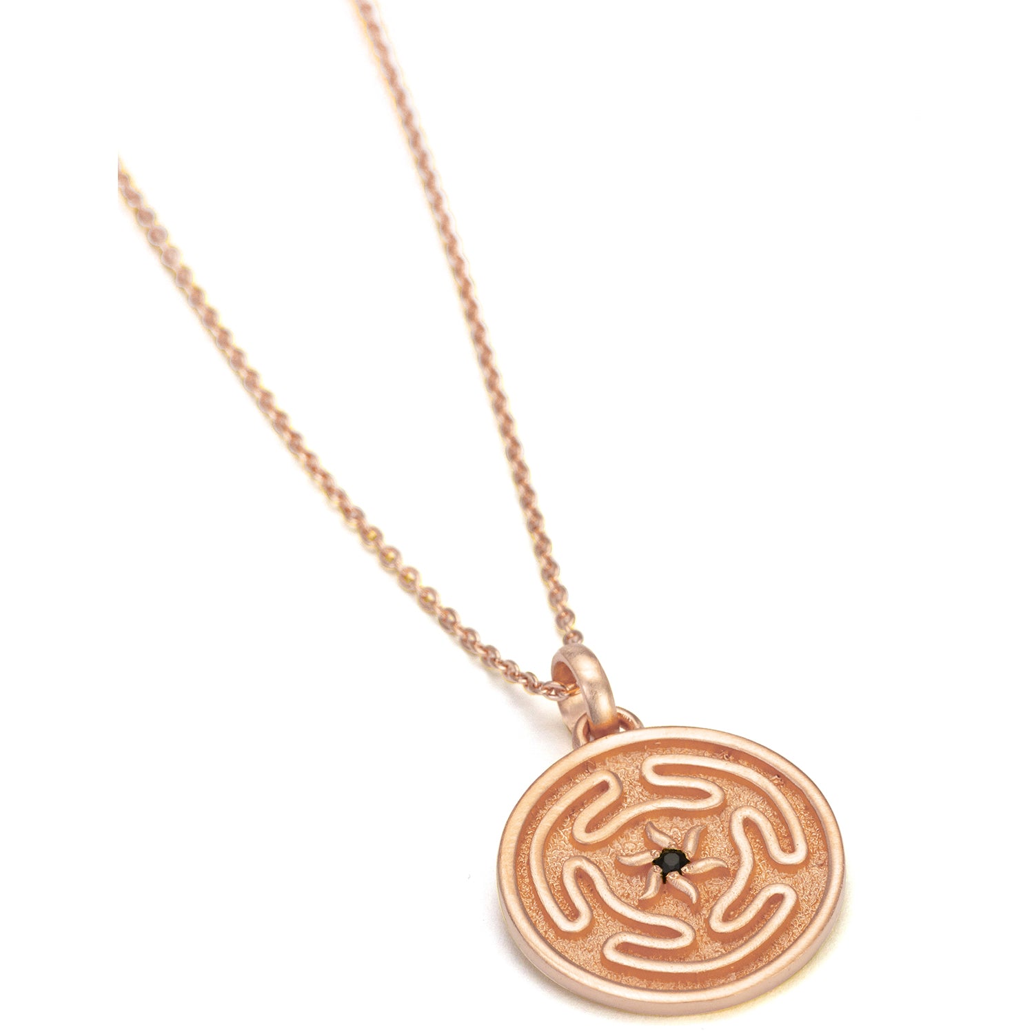 Hecate's wheel pendant with onyx made of high-quality rosegold-plated sterling silver